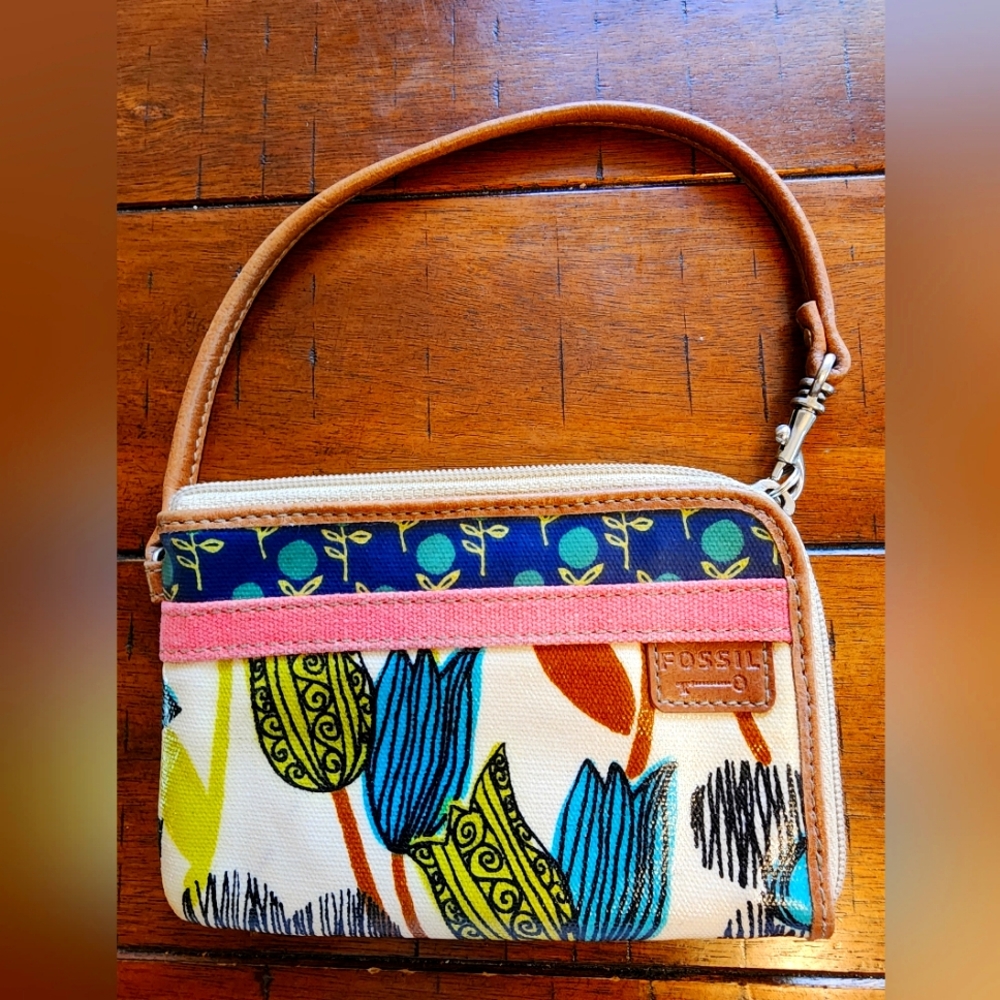 FOSSIL Wristlet KEY-PER Coated Canvas Abstract floral